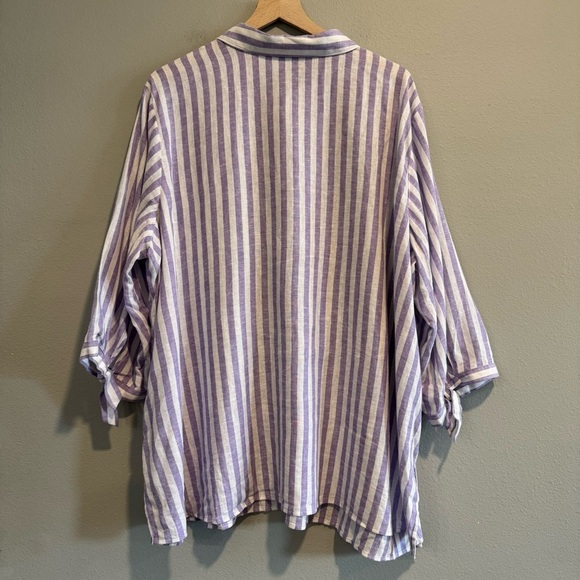 Susan Graver Pure Linen Blend Button Down Shirt Striped 3X Petite - Picture 2 of 6